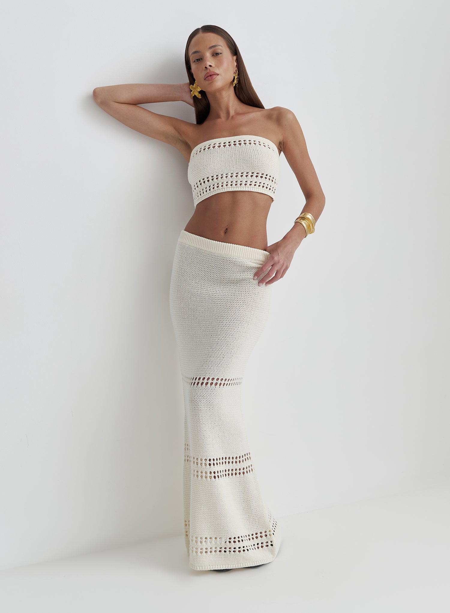 Cream Knitted Maxi Skirt